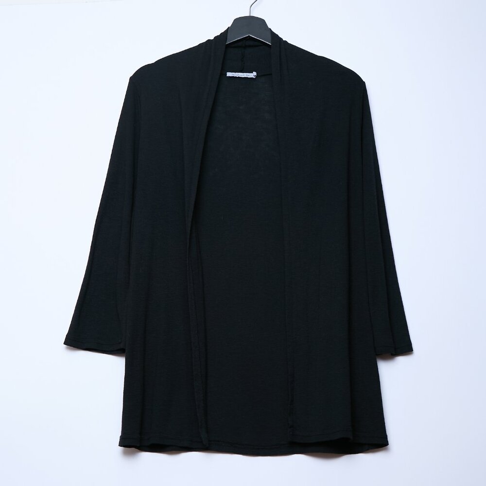 Michael Stars 3/4 Sleeve Lightweight Open Cardigan Effortless Chic Black OS